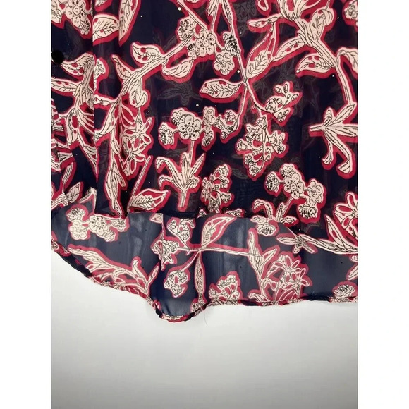 ZARA Sheer Studded FLORAL PRINT BLOUSE Button Down Pullover Career Top Sz Small - Picture 5 of 10